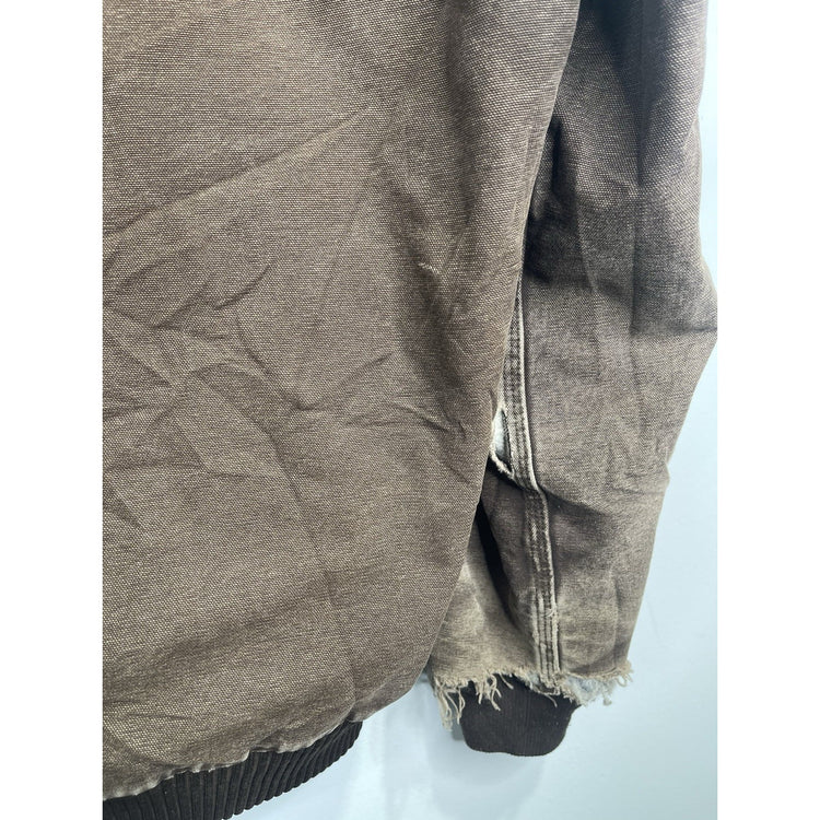 VTG Carhartt J130 CHT Fleece Lined Full Zip Distressed Hooded Jacket Brown 2XL