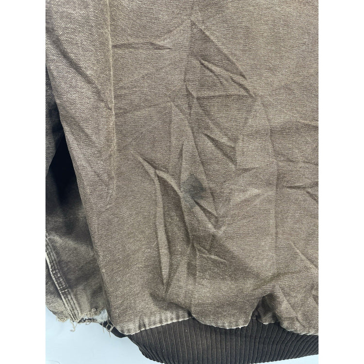 VTG Carhartt J130 CHT Fleece Lined Full Zip Distressed Hooded Jacket Brown 2XL
