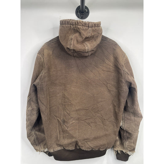 VTG Carhartt J130 CHT Fleece Lined Full Zip Distressed Hooded Jacket Brown 2XL