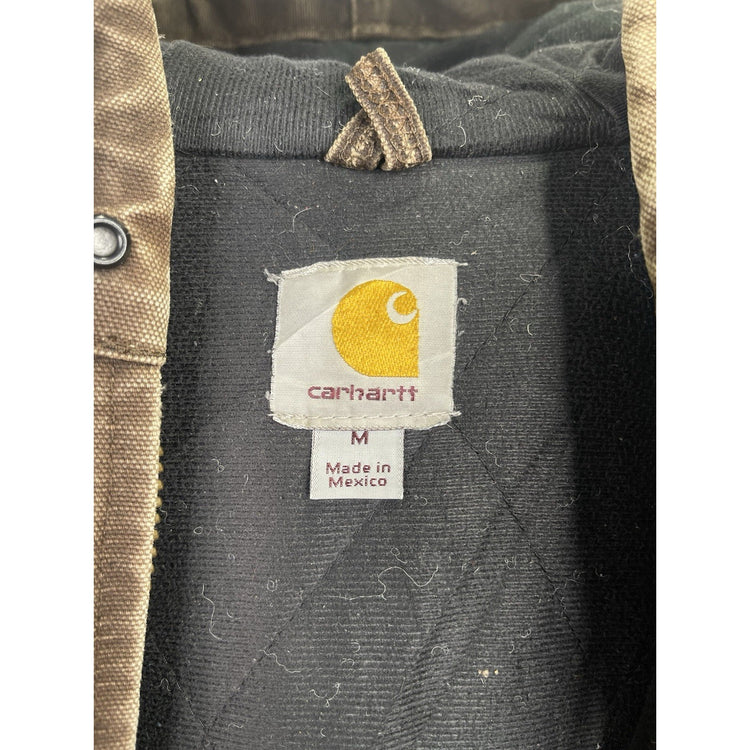 VTG Carhartt J130 CHT Fleece Lined Full Zip Distressed Hooded Jacket Brown 2XL