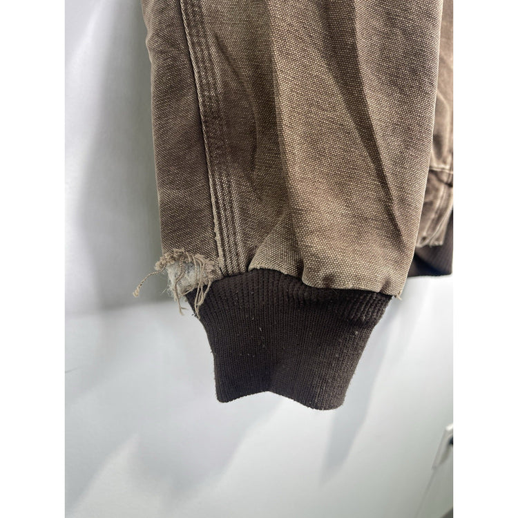 VTG Carhartt J130 CHT Fleece Lined Full Zip Distressed Hooded Jacket Brown 2XL