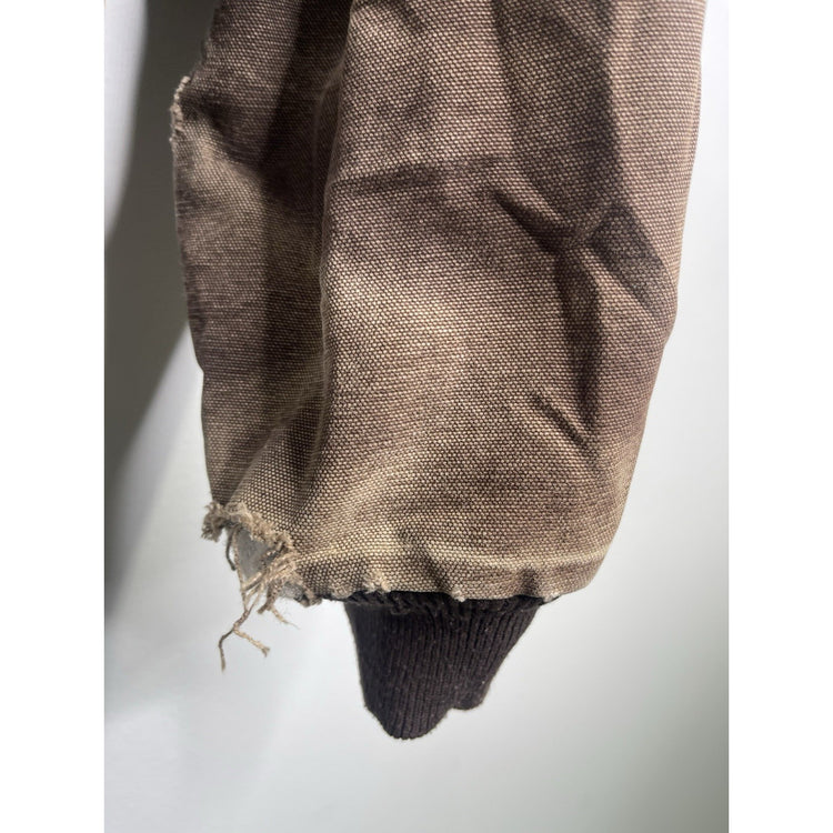 VTG Carhartt J130 CHT Fleece Lined Full Zip Distressed Hooded Jacket Brown 2XL