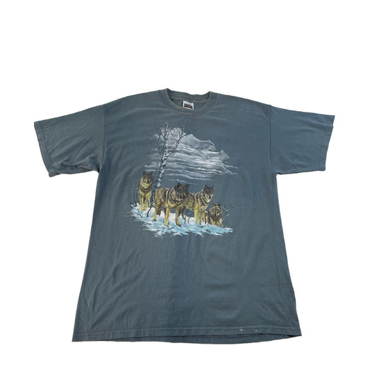Mens Wolf Pack Graphic T-Shirt Blue Wildlife Nature Tee Tultex Cotton Size Xl