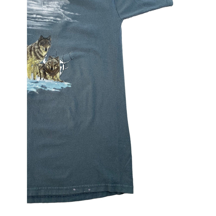 Mens Wolf Pack Graphic T-Shirt Blue Wildlife Nature Tee Tultex Cotton Size Xl