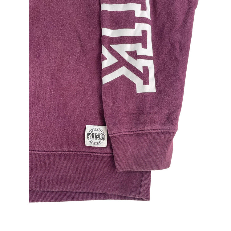Womens Victoria's Secret PINK Maroon Sleeve Graphic Crewneck Sweatshirt Size L