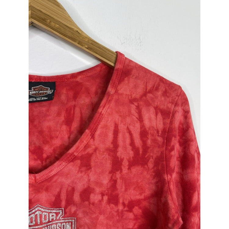 Women’s Vintage Harley Davidson Red Tie Dye Sleeve Cropped T Shirt Sz M