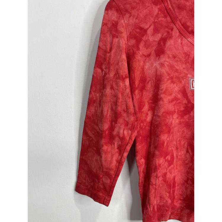 Women’s Vintage Harley Davidson Red Tie Dye Sleeve Cropped T Shirt Sz M