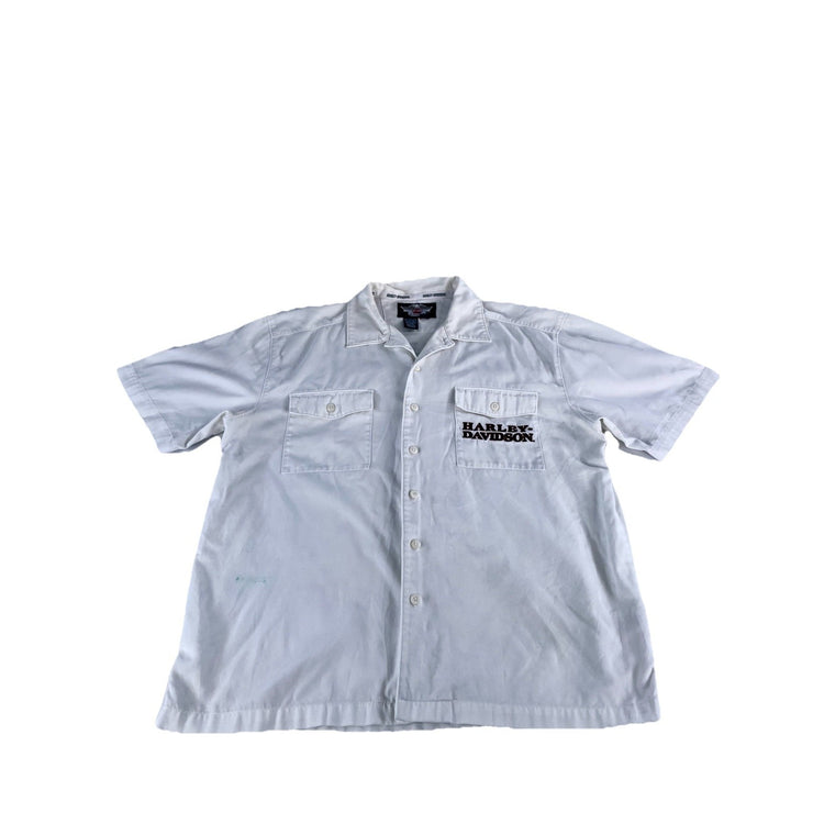 Mens 2008 Harley Davidson 105th Anniversary White Button Down Size Large