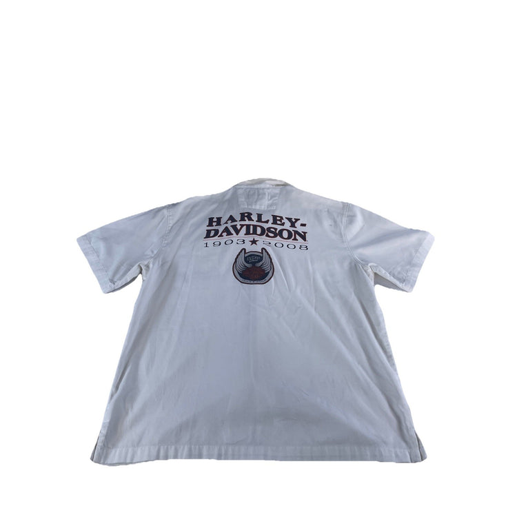 Mens 2008 Harley Davidson 105th Anniversary White Button Down Size Large
