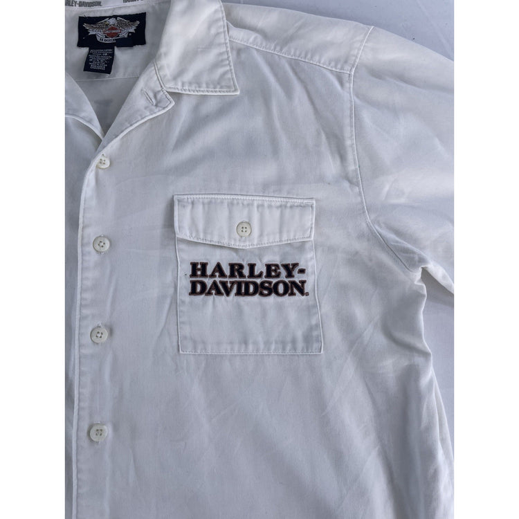 Mens 2008 Harley Davidson 105th Anniversary White Button Down Size Large