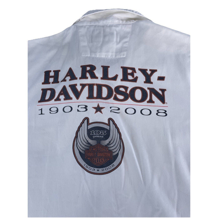 Mens 2008 Harley Davidson 105th Anniversary White Button Down Size Large
