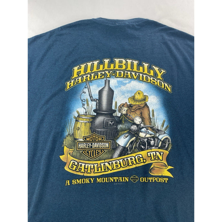 Mens 2016 Harley Davidson Blue Hillbilly Gatlinburg TN T Shirt Size XL