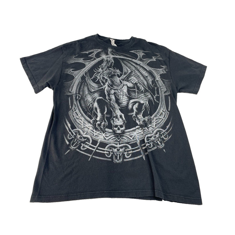 Mens Y2K Liquid Blue Black Gargoyle Graphic T Shirt Size Large