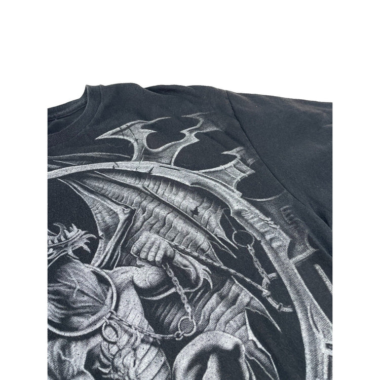 Mens Y2K Liquid Blue Black Gargoyle Graphic T Shirt Size Large