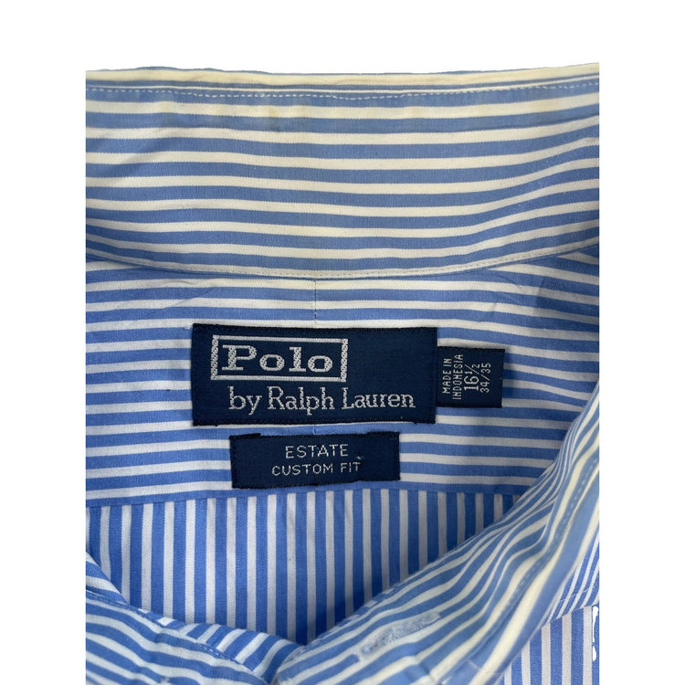 Mens Polo Ralph Lauren White W Blue Stripes Button Down Dress Shirt Size 16.5