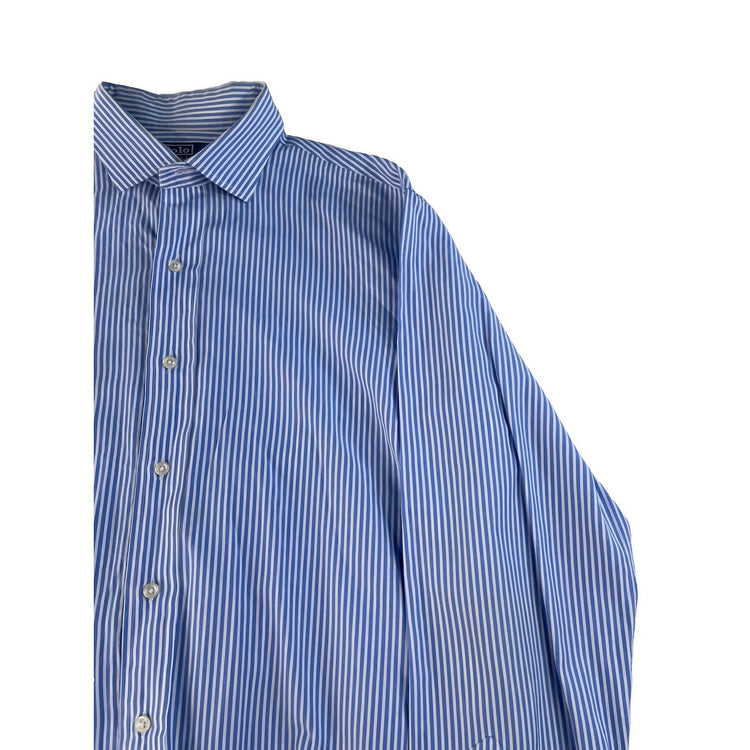 Mens Polo Ralph Lauren White W Blue Stripes Button Down Dress Shirt Size 16.5