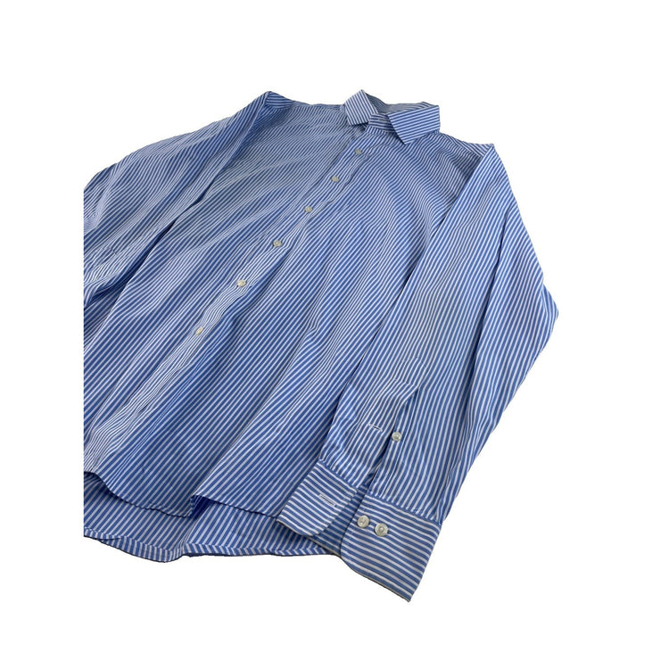 Mens Polo Ralph Lauren White W Blue Stripes Button Down Dress Shirt Size 16.5