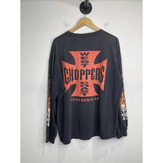 Adult VTG 90s West Coast Choppers CFL Long Sleeve Flamed Sleeves Sz XL