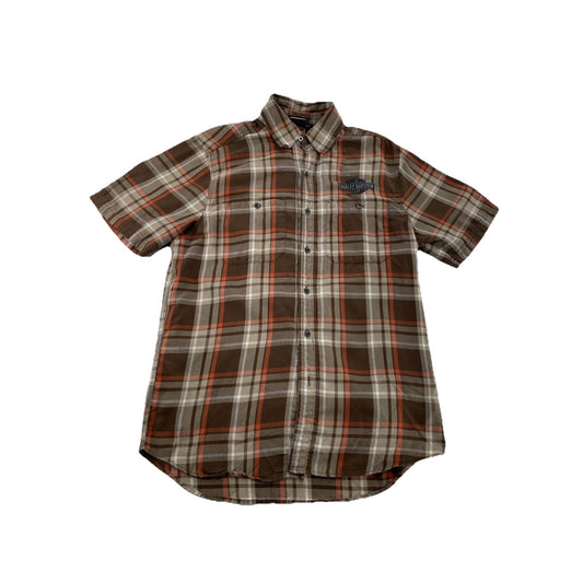 Mens Harley-DavidsonPerformance Brown&Orange Plaid SS Shirt Size M