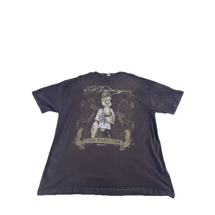 Mens Popeye Brown ‘Yam What I Yam’ Graphic T Shirt Size XL