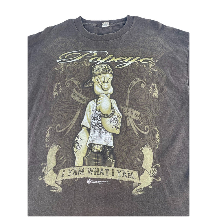 Mens Popeye Brown ‘Yam What I Yam’ Graphic T Shirt Size XL