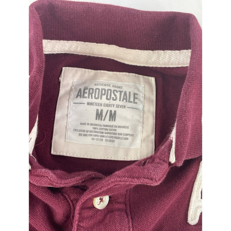 Mens Aeropostale Maroon Short Sleeve Graphic Polo Shirt Size M