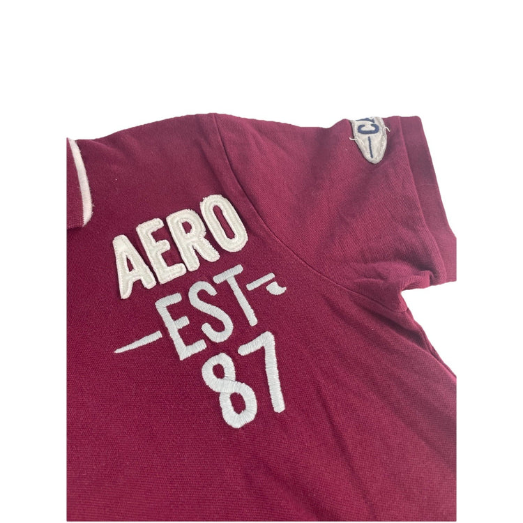 Mens Aeropostale Maroon Short Sleeve Graphic Polo Shirt Size M