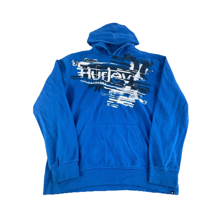 Mens Vintage Hurley Blue Graphic Pullover Hoodie Size L