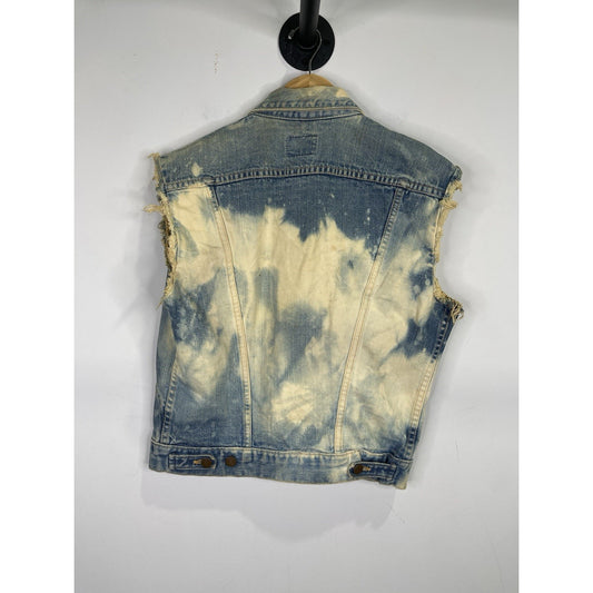Men’s Wrangler Bleached Denim Vest Blue Slim Sleeveless Distressed Jacket Sz 40