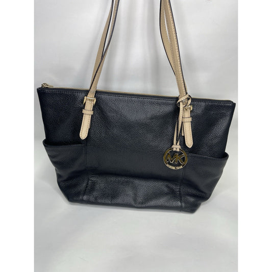 Women’s Black Leather And Beige Straps Michael Kors Purse