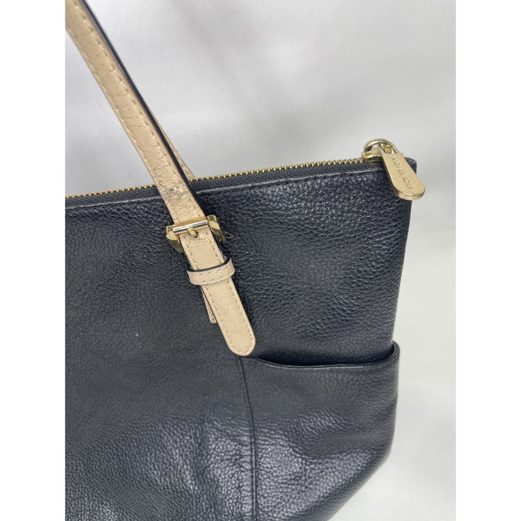 Women’s Black Leather And Beige Straps Michael Kors Purse