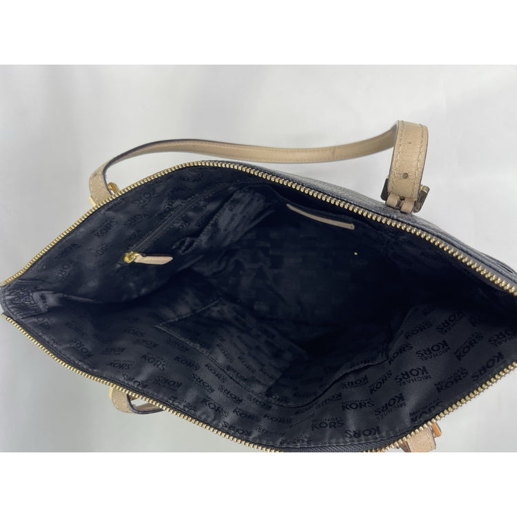 Women’s Black Leather And Beige Straps Michael Kors Purse
