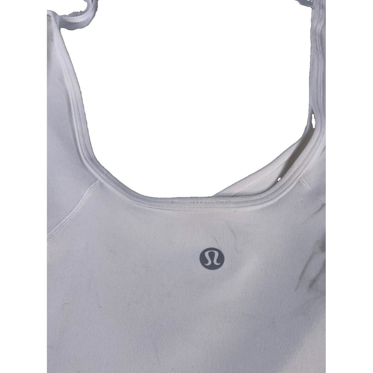 Women Lululemon White Nulu V Neck Align Cropped Gym T-Shirt AS IS STAINED Size M