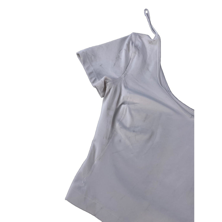 Women Lululemon White Nulu V Neck Align Cropped Gym T-Shirt AS IS STAINED Size M