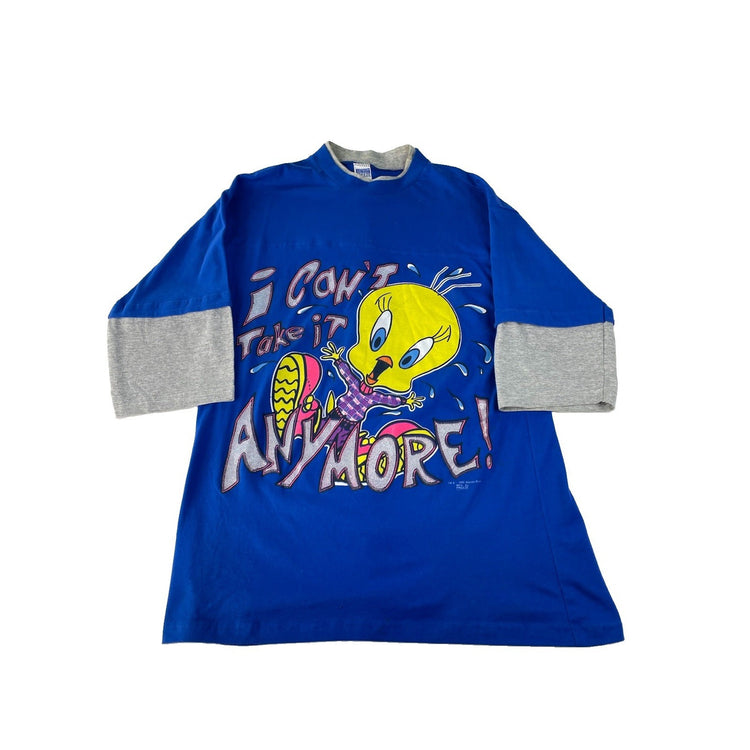 Mens Vintage Freeze 1995 Looney Tunes Tweety Bird Glitter Jersey T Shirt SIZE XL