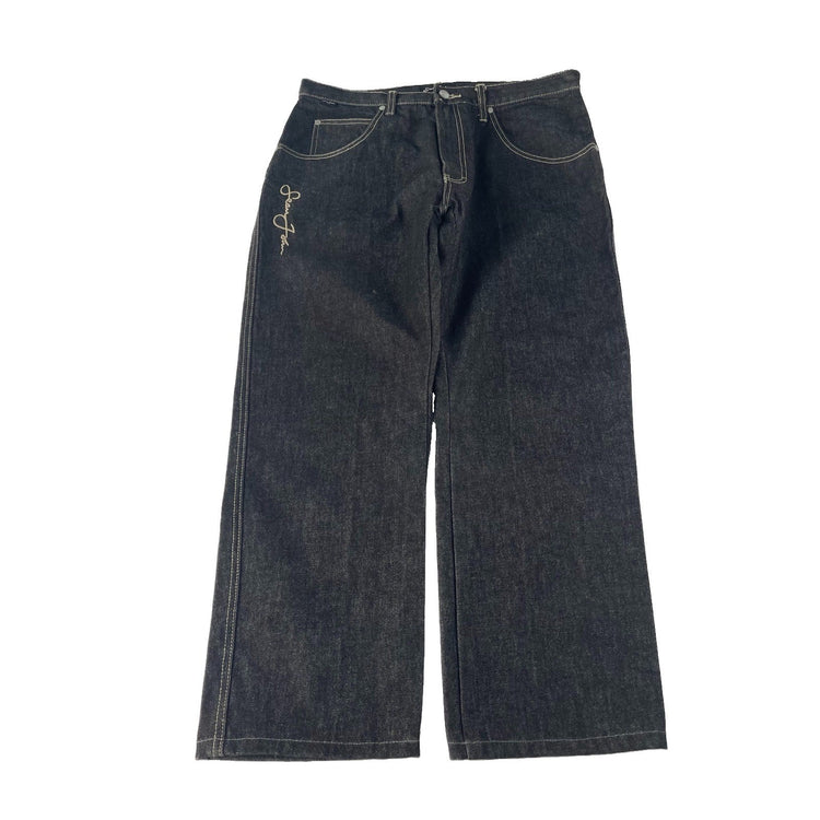 Mens Vintage Sean John Dark Black Contrast Stitch Baggy Carpenter Jeans SIZE 34