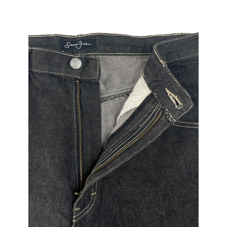 Mens Vintage Sean John Dark Black Contrast Stitch Baggy Carpenter Jeans SIZE 34