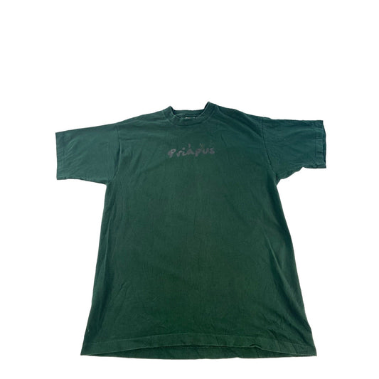 Mens Vintage Fruit of the Loom Green Y2K Priapus Graphic T-Shirt SIZE XL