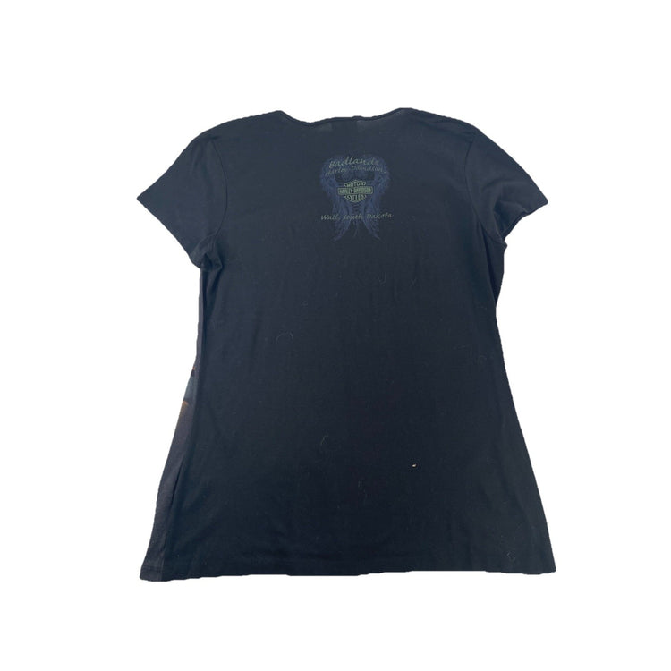 Womens Harley Davidson Basic Black V-Neck Graphic Tee Size L