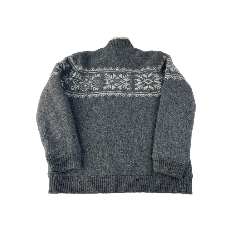 Mens L.L. Bean Gray 100% Lambswool Fleece Lined Nordic Fair Isle Sweater XL Tall