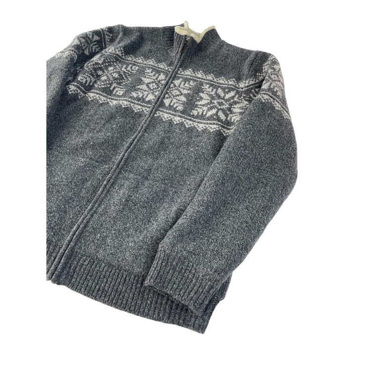 Mens L.L. Bean Gray 100% Lambswool Fleece Lined Nordic Fair Isle Sweater XL Tall