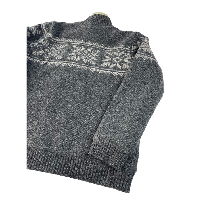 Mens L.L. Bean Gray 100% Lambswool Fleece Lined Nordic Fair Isle Sweater XL Tall