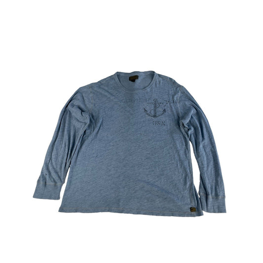 Mens Vintage Y2K Lucky Brand USN Anchor Graphic Long Sleeve T Shirt Size XXL