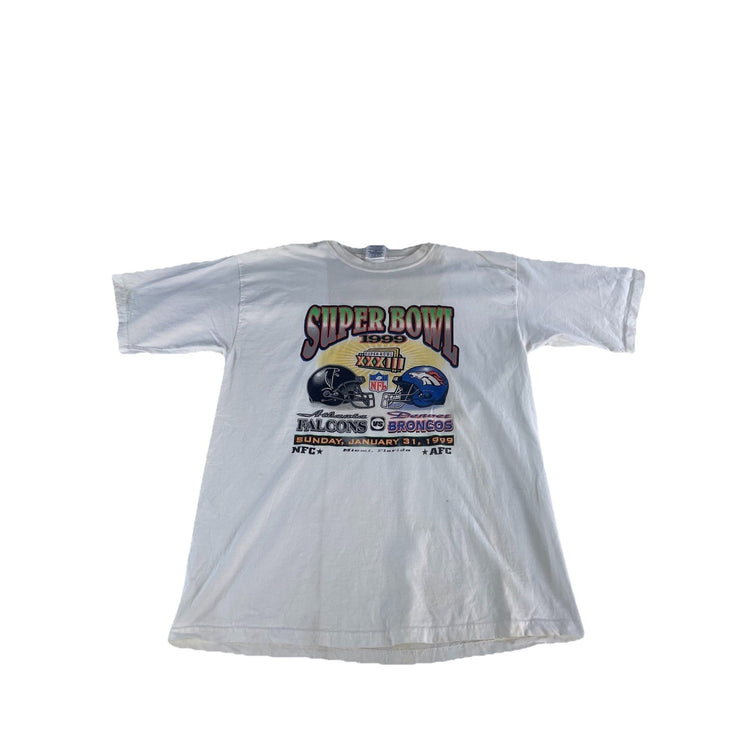 Mens Vintage Santee White 1999 Super Bowl XXXIII Graphic T-Shirt Size Xl
