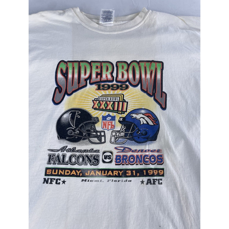 Mens Vintage Santee White 1999 Super Bowl XXXIII Graphic T-Shirt Size Xl