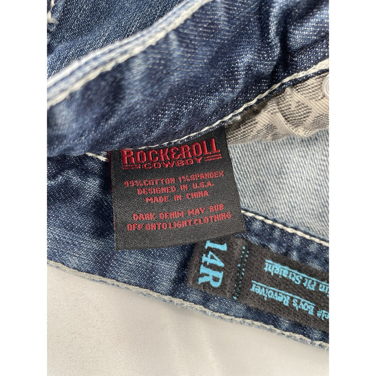 Men’s Rock&Roll Cowboy Denim Slim Straight Blue Jeans Size 14r