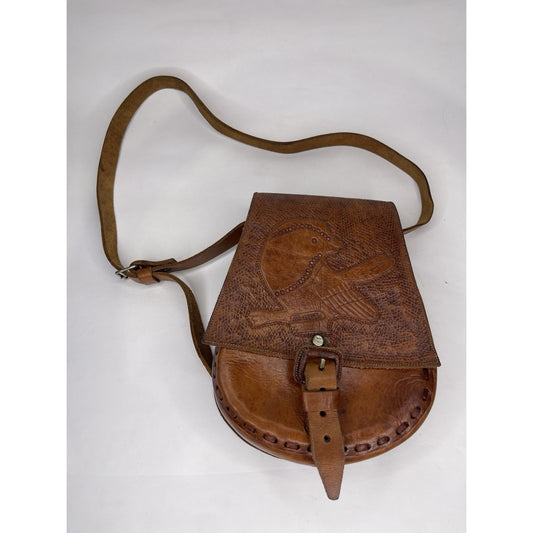 Handmade Bird Design Leather Brown Bag Tote Satchel Shoulder Handbag