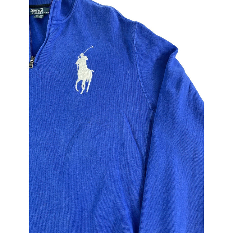 Mens Vintage Polo Blue 1/4 Zip Sweater Embroidered Logo Size XL
