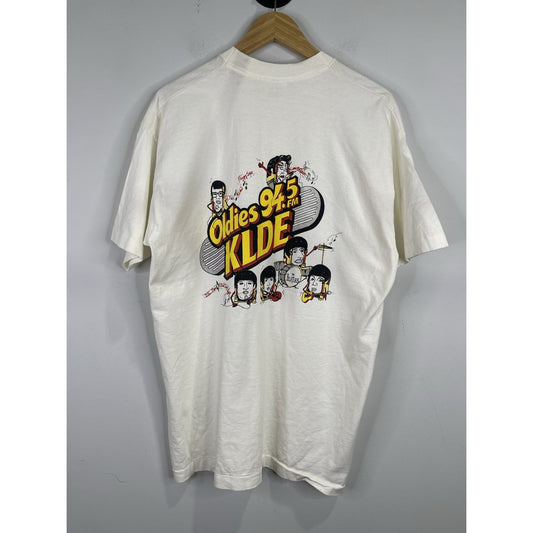 Men’s White VTG Radio Art T-shirt Oldies 94.5 FM KLDE The Beatles Tee XL