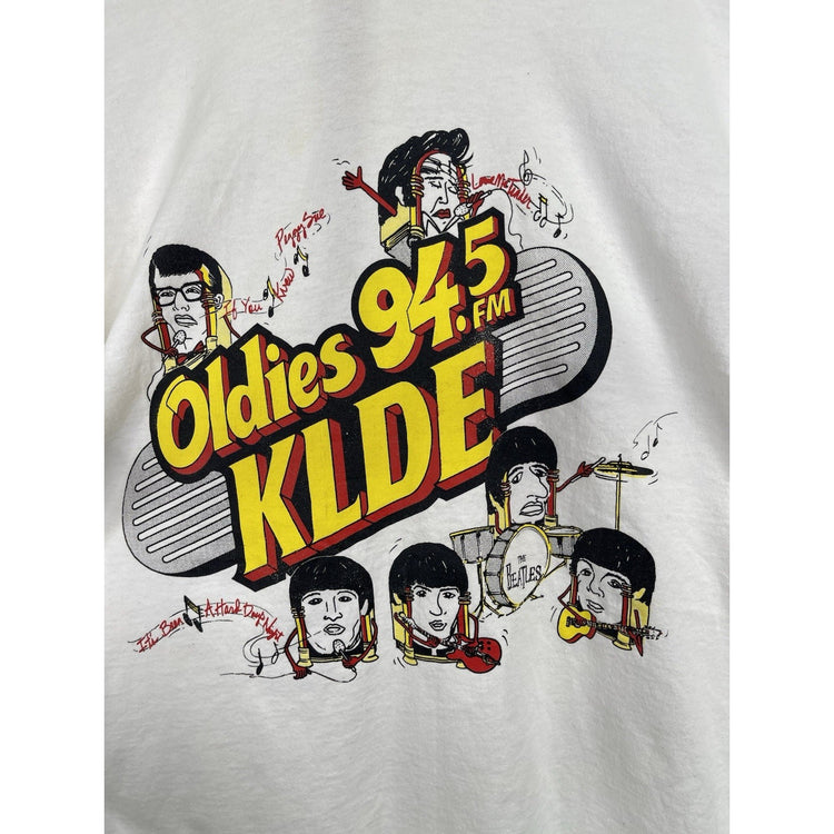 Men’s White VTG Radio Art T-shirt Oldies 94.5 FM KLDE The Beatles Tee XL